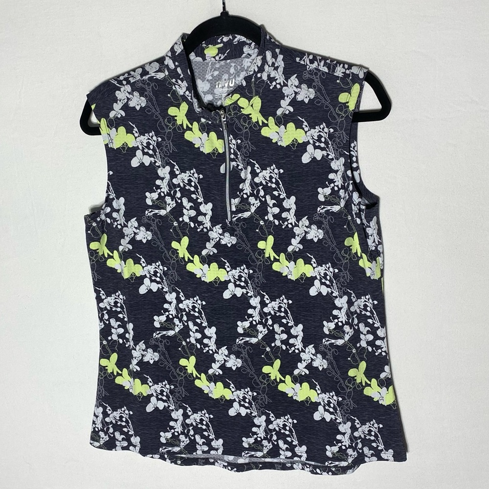 NVO Black Yellow Floral Sleeveless Activewear Top L